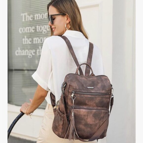 Cluci Handbags - Cluci Faux Leather Vegan Leather Brown Women’s Backpack